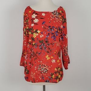 New York & Company Floral Cold Shoulder Blouse